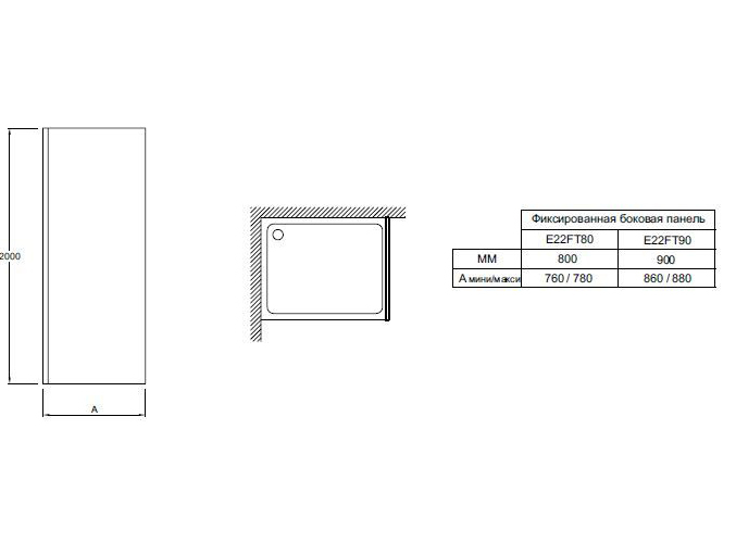 Фиксированная боковая панель 90x200 Jacob Delafon Contra E22FT90-GA