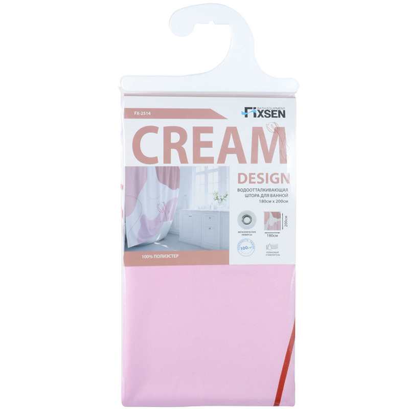 Шторка для ванной 180х200 см Fixsen Design Cream FX-2514, белый / розовый
