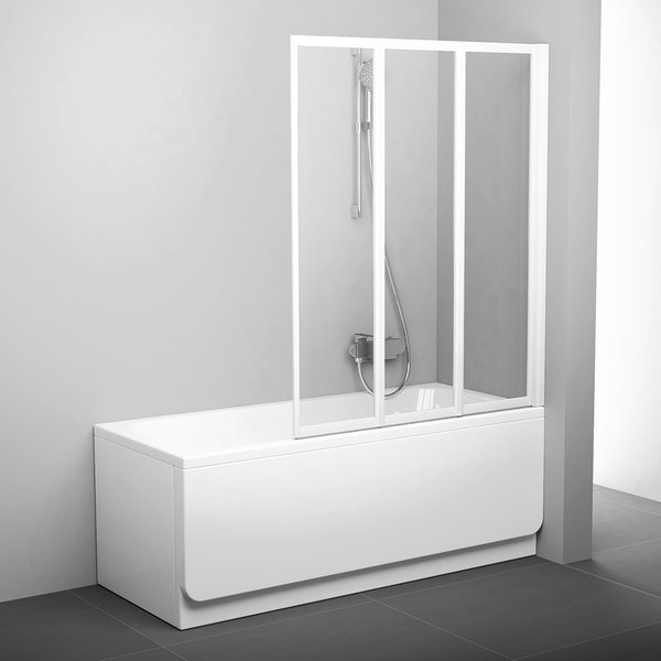Шторка для ванны VS3 100 белый профиль, прозрачное стекло Transparent