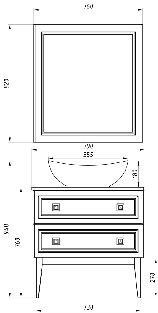 Комплект мебели для ванной Каталина 80 "Grey"