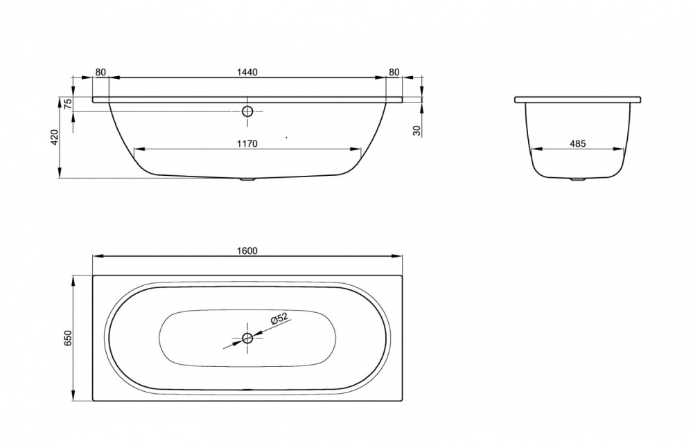 Стальная ванна 160x65 см Bette Starlet 2540-000AR,PLUS с покрытием Glasur® Plus