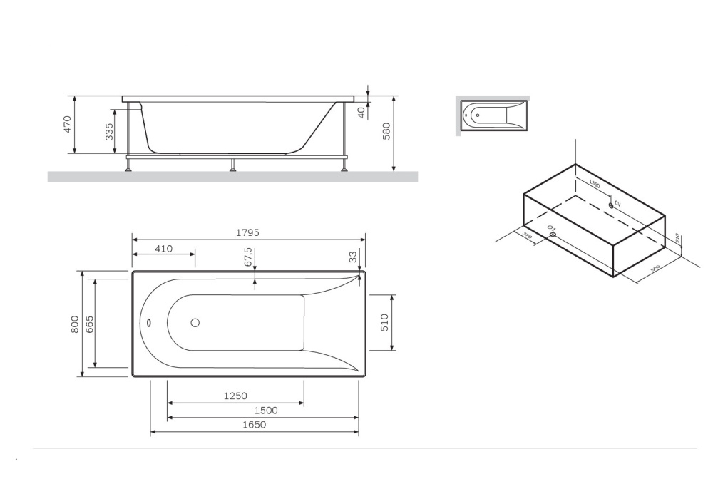Декоративная фронтальная панель для ванны 180х80 см W72A-180-080W-P2 Spirit