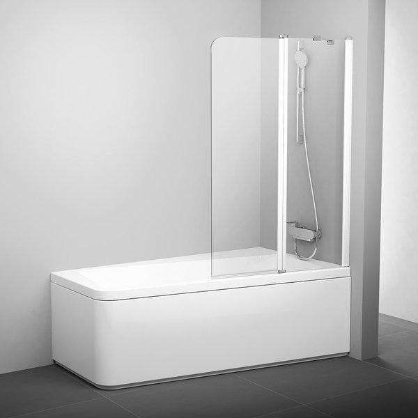 Шторка для ванны 10CVS2-100 R белый профиль, прозрачное стекло Transparent