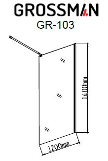 Шторка для ванны GR-103 (120*140) алюминиевый профиль, стекло ПРОЗРАЧНОЕ 6мм 1 место