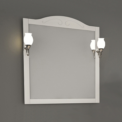 Зеркало ASB-Woodline Флоренция 105 белое патина серебро со светильниками