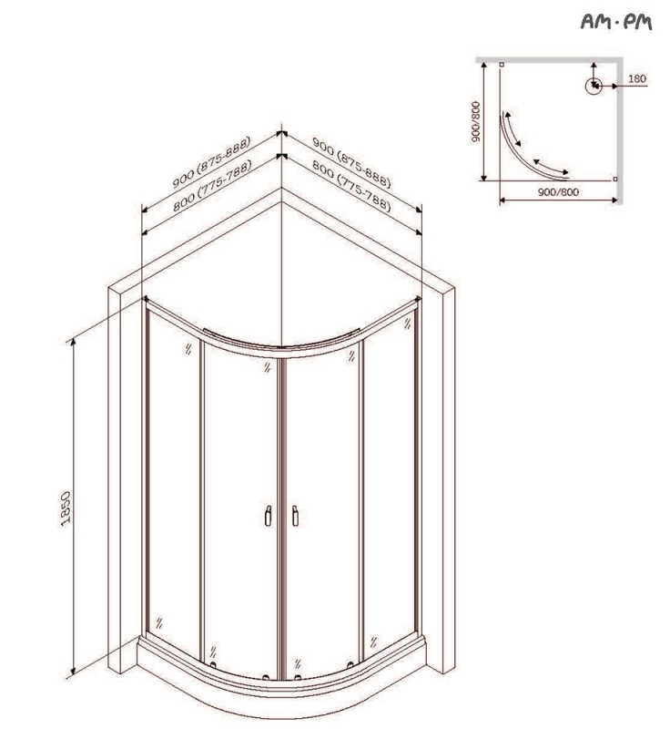 Душевое ограждение 90x90, c поддоном W88E-205-090MT X-Joy