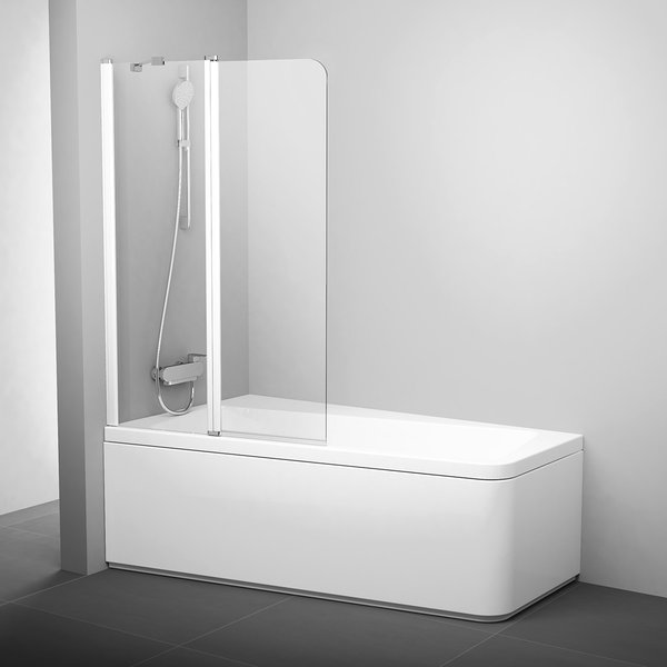 Шторка для ванны 10CVS2-100 L белый профиль, прозрачное стекло Transparent