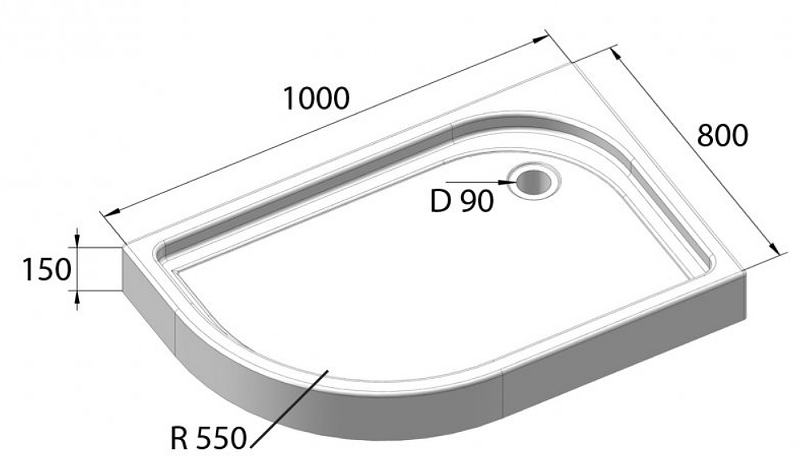 Акриловый поддон для душа BelBagno Tray 100x80x15 Белый L с антискользящим покрытием