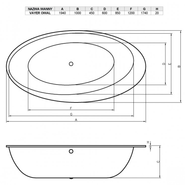Ванна акриловая Boomerang (EH) OVAL ETNA 1940x1000 c панелью ( монолит)
