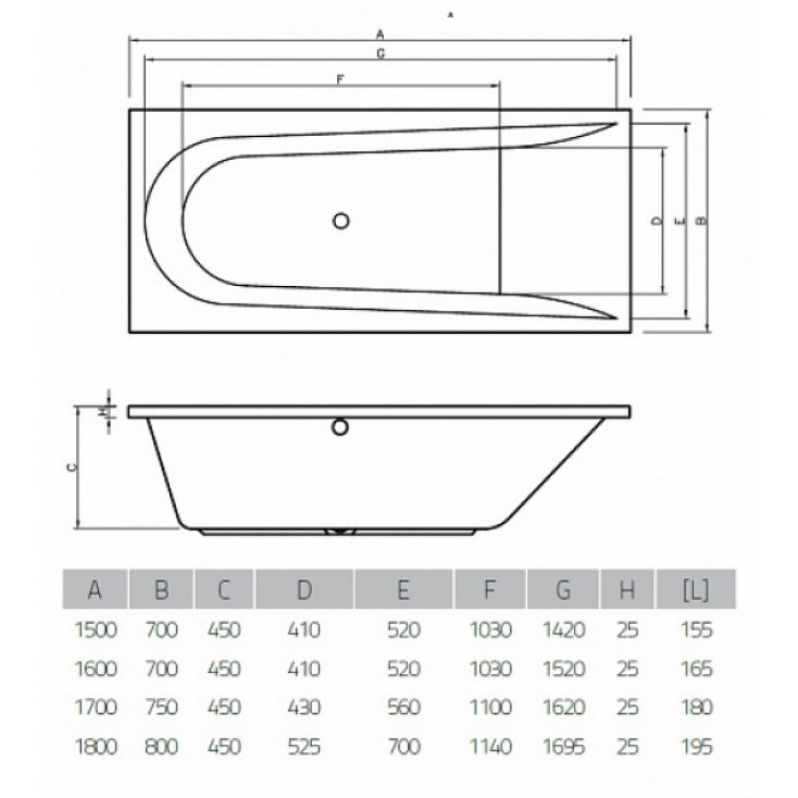 Ванна акриловая Boomerang (EH) 170x75