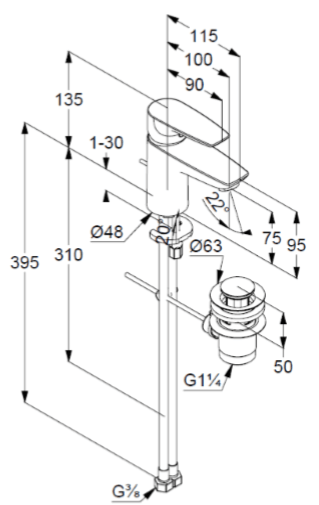 Смеситель для раковины Kludi Pure&Solid 342920575, хром