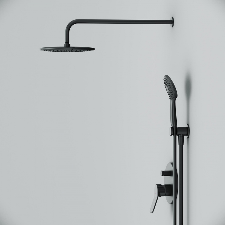Набор: смеситель для ванны и душа, верхний душ с держателем, душевой набор и шланговое присоединение