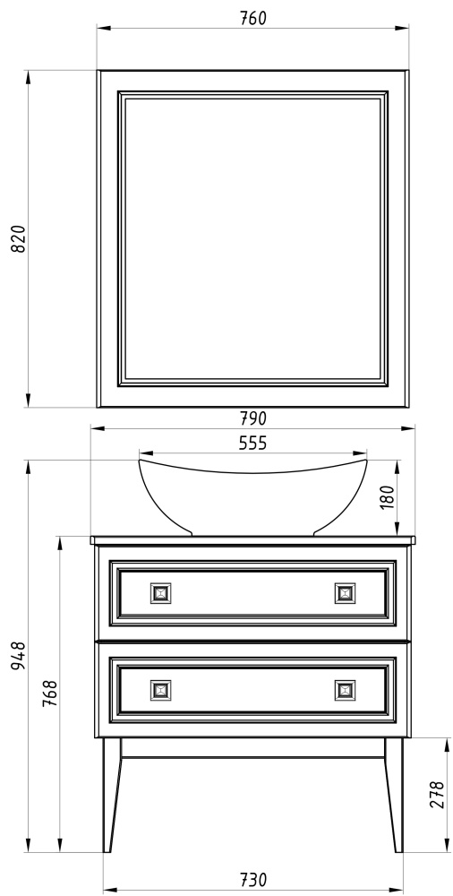 Комплект мебели для ванной  Каталина 80 "White"