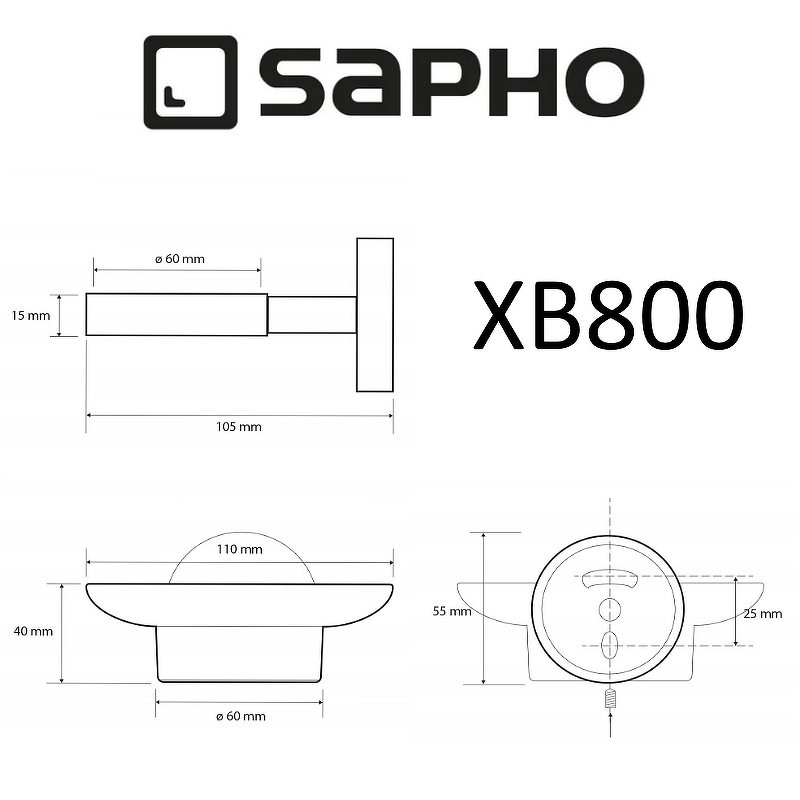 Мыльница Sapho X-Round XB800, чёрный матовый