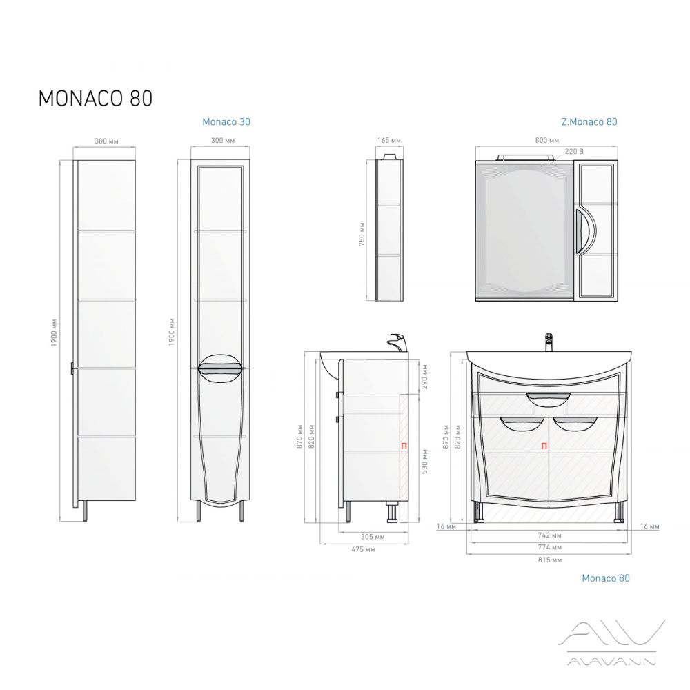 Комплект мебели Monaco 80 белый