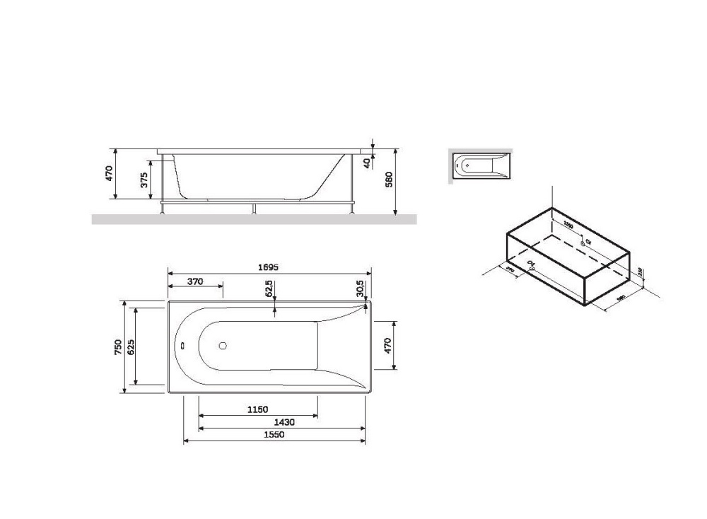 Декоративная фронтальная панель для ванны 170х75 см W72A-170-075W-P2 Spirit