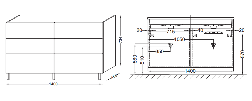 Тумба под раковину 140 см Jacob Delafon Vox EB2090-R4-E15 чёрный