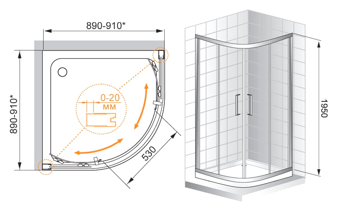 Душевой уголок Cezares Porta D R2 100 P Cr