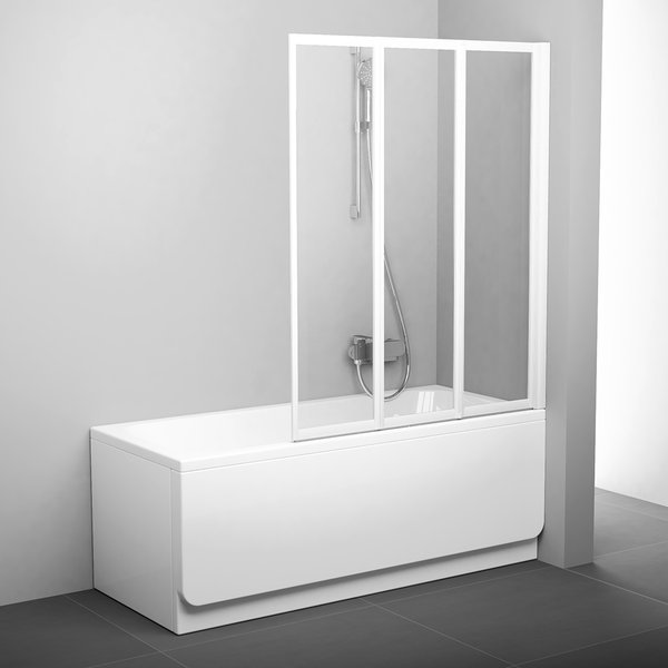 Шторка для ванны VS3 130 белый профиль, прозрачное стекло Transparent