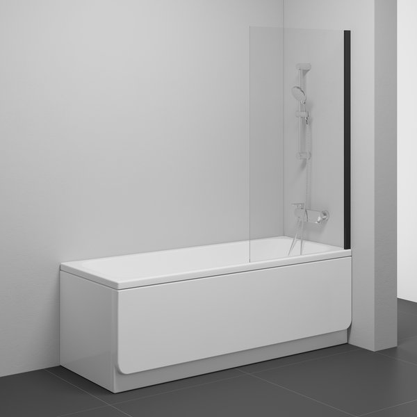Шторка для ванны NVS1-80 профиль черный, прозрачное стекло Transparent
