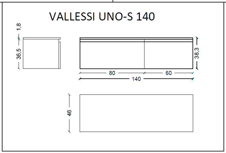 Ящик под столешницу 140см WHITE глянец VALLESSI UNO-S