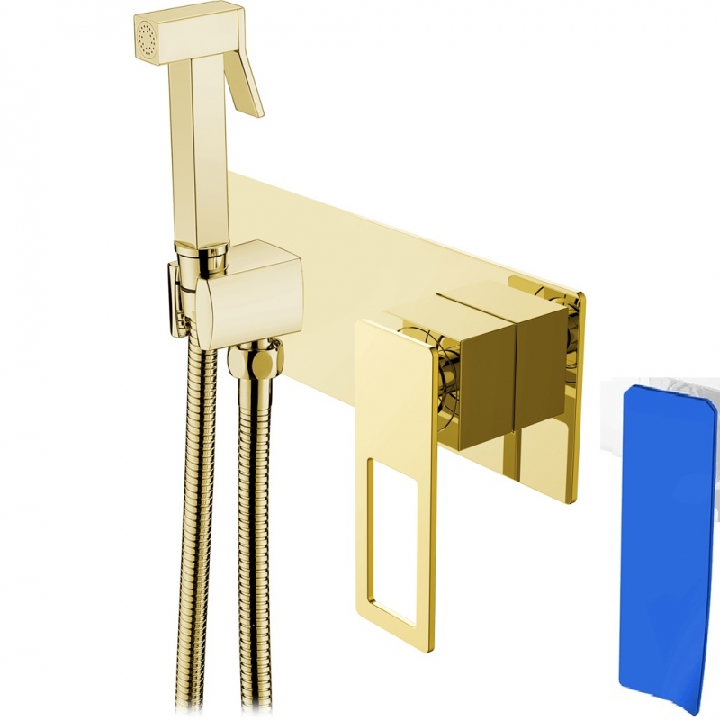Гигиенический душ со смесителем Boheme Q 147-GUV.2, золото/синий