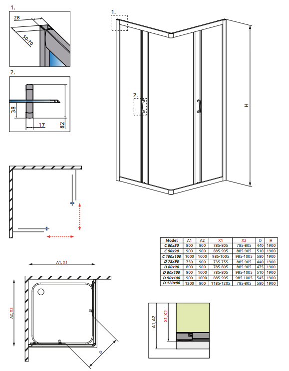 Душевой уголок 100х80 см Radaway Premium Plus D 100x80 30434-01-08N стекло коричневое