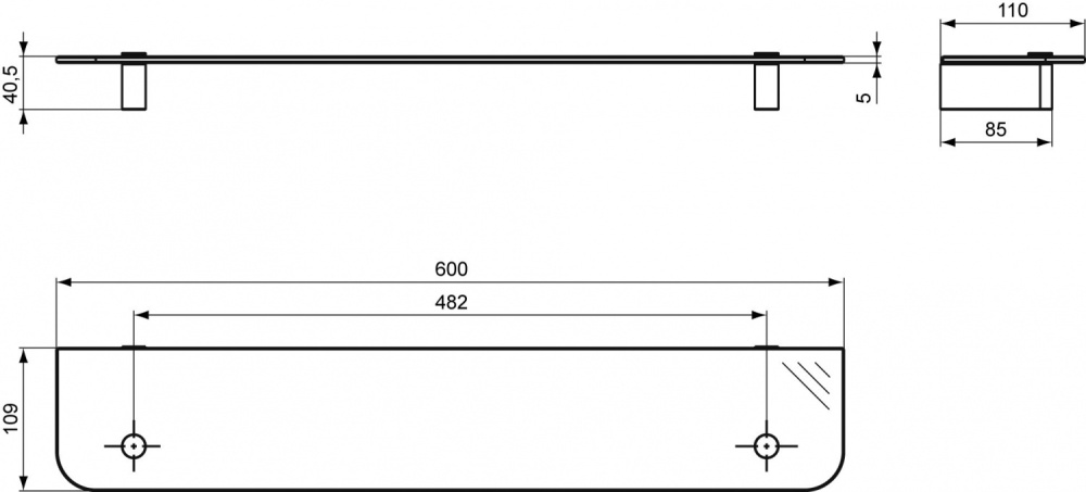 Стеклянная полочка 60 см Ideal Standard Connect N1394AA
