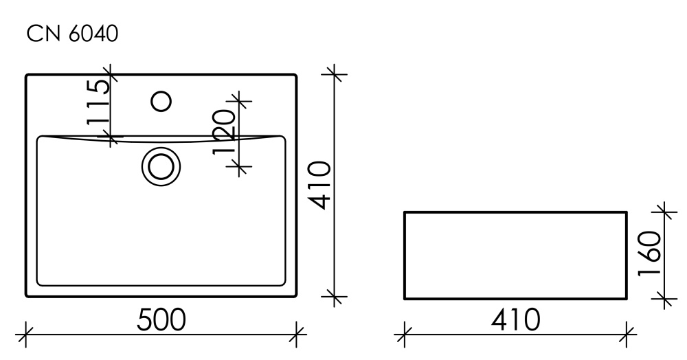 Умывальник чаша накладная прямоугольная Element 500*410*160мм CN6040
