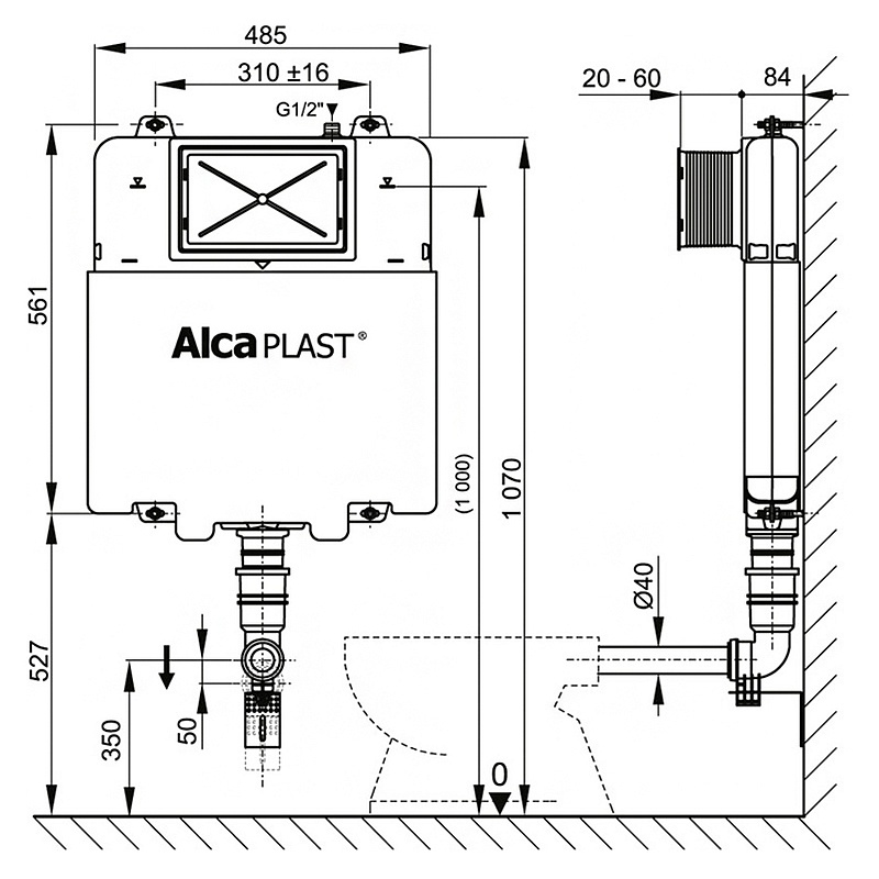 Смывной бачок скрытого монтажа Alcaplast Basicmodul Slim A1112B