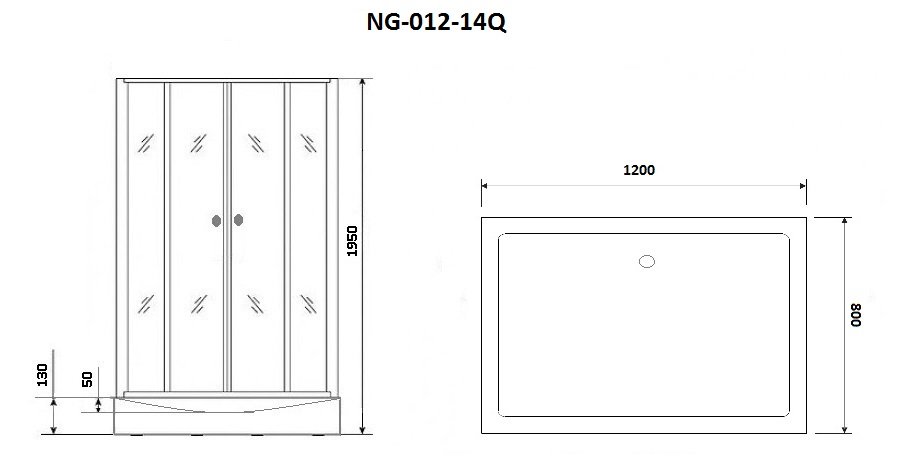 Душ. уголок NG- 012-14Q BLACK(1200х800х1950) низкий поддон(13см) стекло МОЗАИКА, 2 места