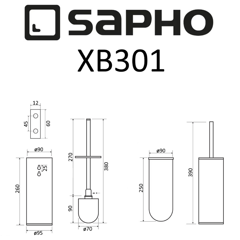 Ёршик для унитаза Sapho X-Round XB301 чёрный матовый