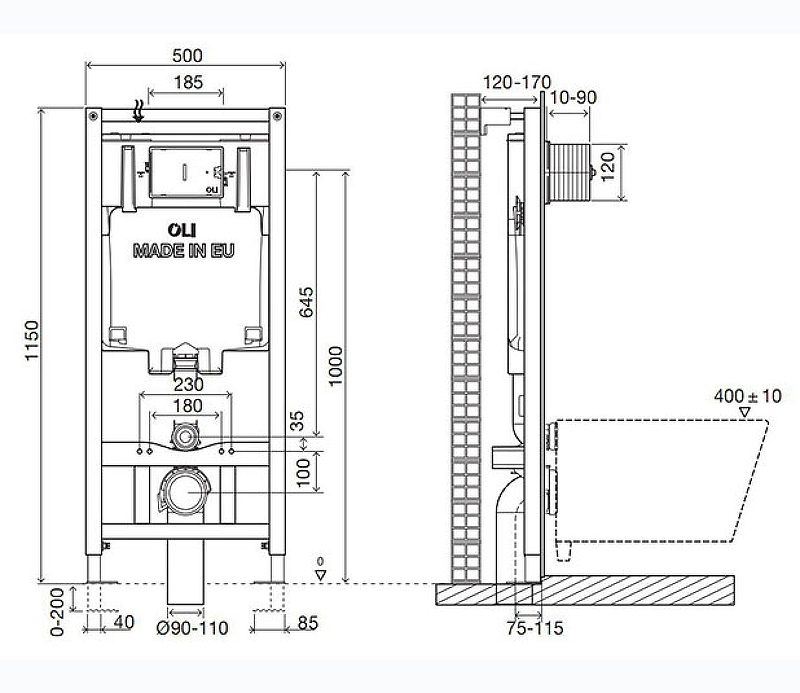 Инсталляция OLI 80 (0500/1150/0120) мм, мех. + Панель слива SLIM, хром глянец, OLI