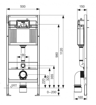 Комплект Geberit Duofix 458.128.11.1 для подвесного унитаза, 112 см, со смывным бачком скрытого монт