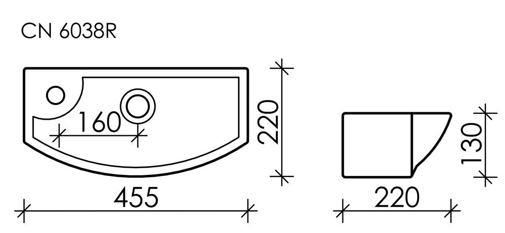 Умывальник подвесной прямоугольный с крепежом  Element 455*220*130мм CN6038R