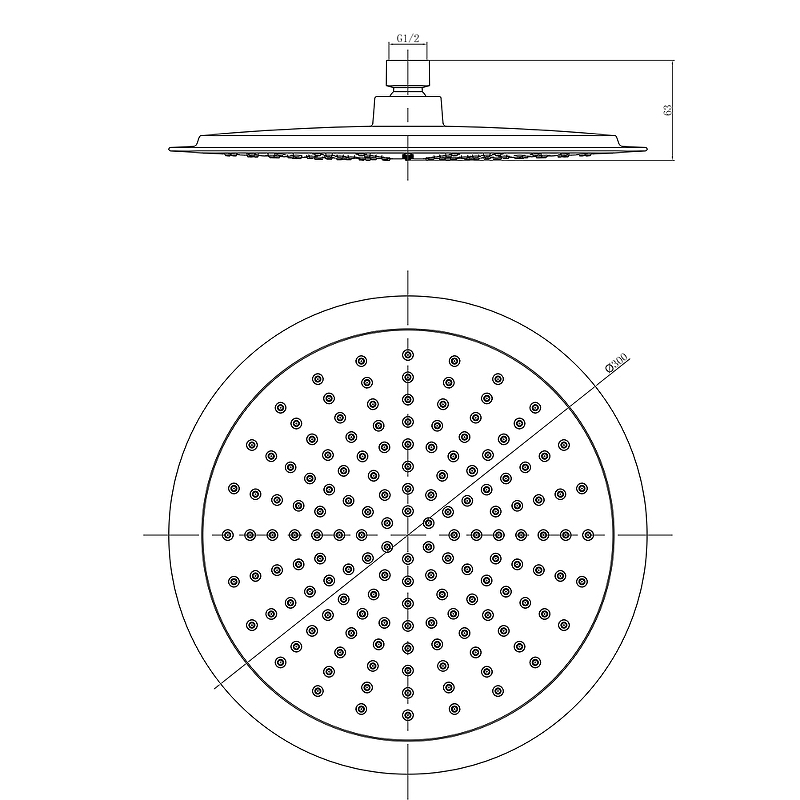 Лейка душевая верхняя, круглая, диаметр 300 мм., блистер, хром