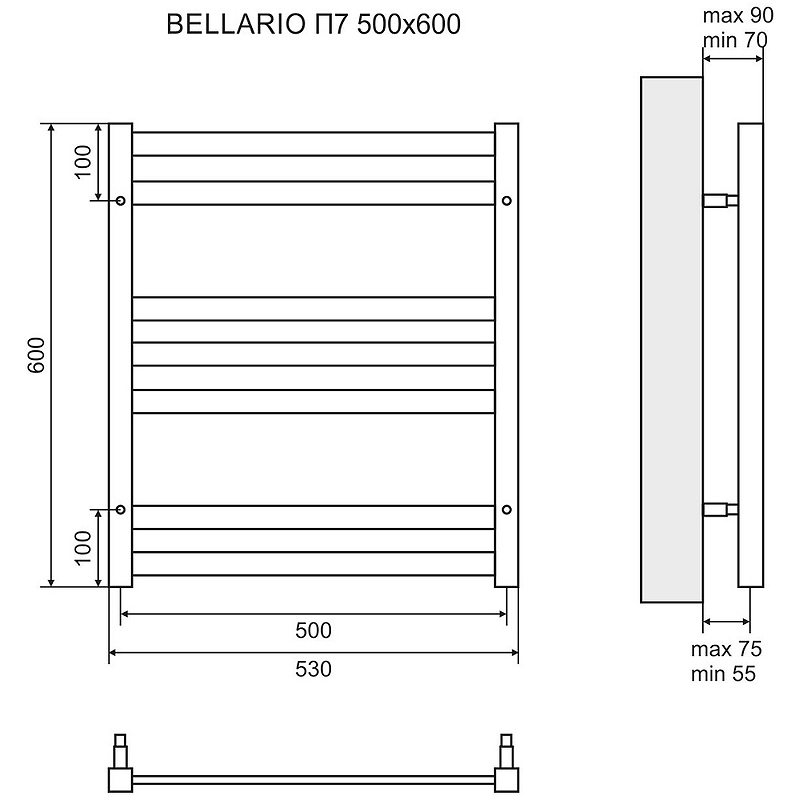 Полотенцесушитель водяной 50x60 см Lemark Bellario LM68607BL П7, чёрный