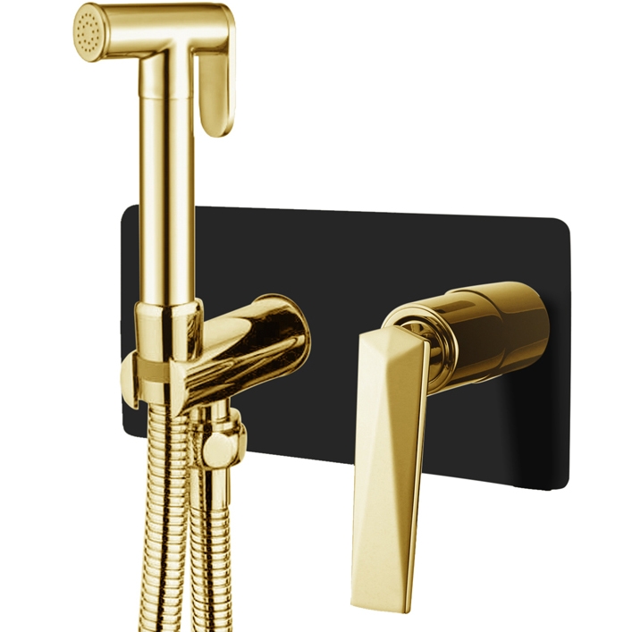 Гигиенический душ со смесителем Boheme Venturo 387-B, чёрный/золото