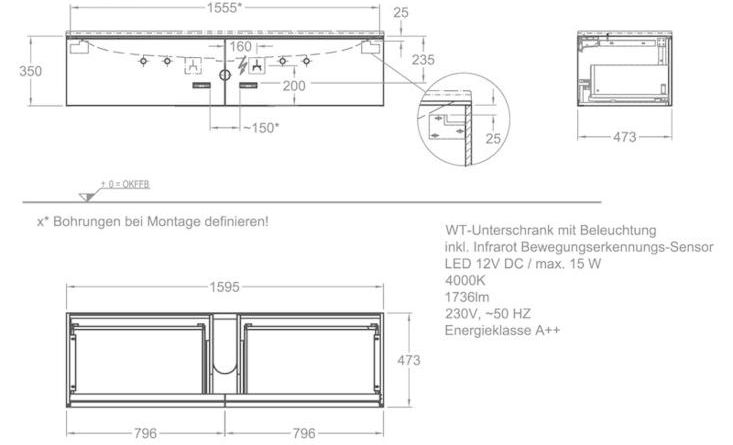 Тумба под раковину 160 см Geberit Xeno² 807761000