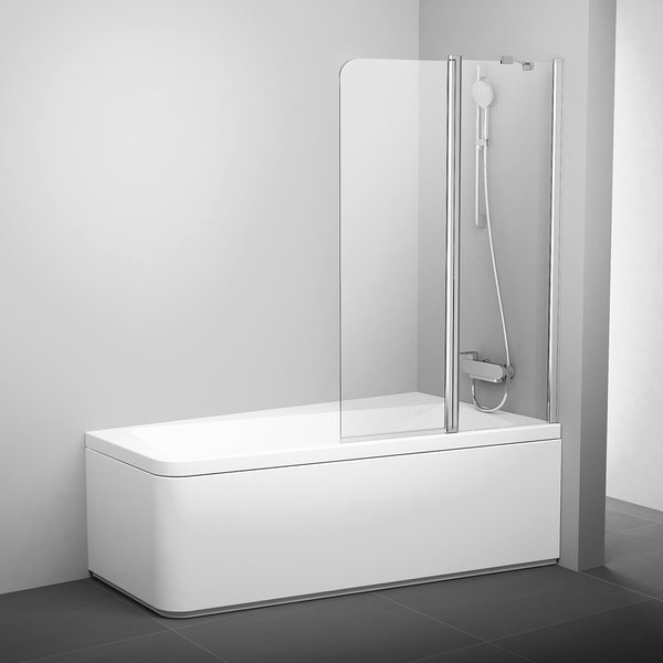 Шторка для ванны 10CVS2-100 R профиль блестящий, прозрачное стекло Transparent