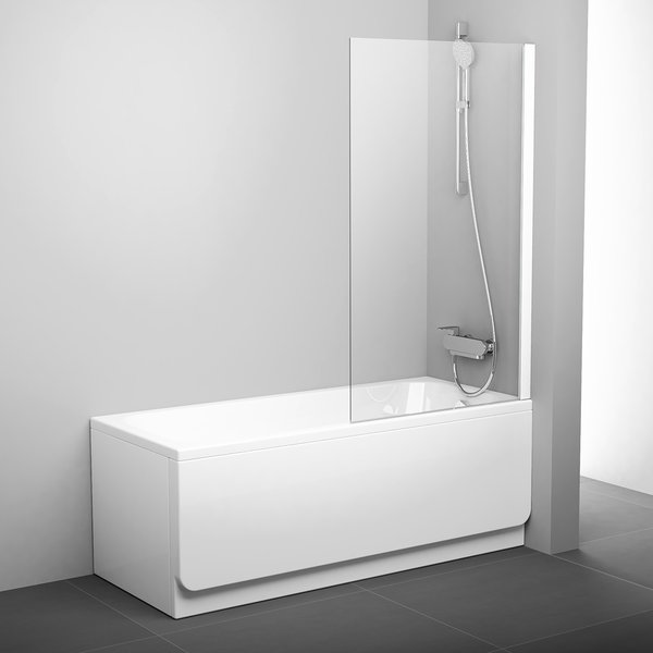Шторка для ванны PVS1-80 белый профиль, прозрачное стекло Transparent