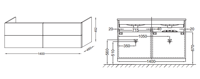 Тумба под раковину 140 см Jacob Delafon Vox EB2070-R4-E15 чёрный