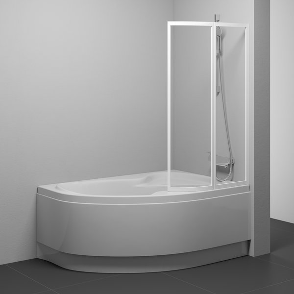 Шторка для ванны VSK2 ROSA 160 R белый профиль, прозрачное стекло Transparent