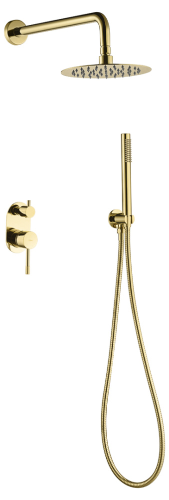 Смеситель встроенный + верхний+ ручной душ, Uno. Gold