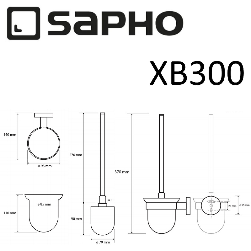 Ёршик для унитаза Sapho X-Round XB300 чёрный матовый