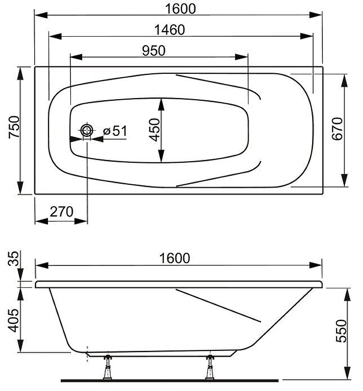Акриловая ванна  Vagnerplast Aronia прямоугольная  + каркас + фронтальная панель