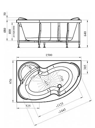 Акриловая ванна Radomir Ирма, ассиметричная, левая 2-01-0-1-1-217 каркас + фронтальная панель